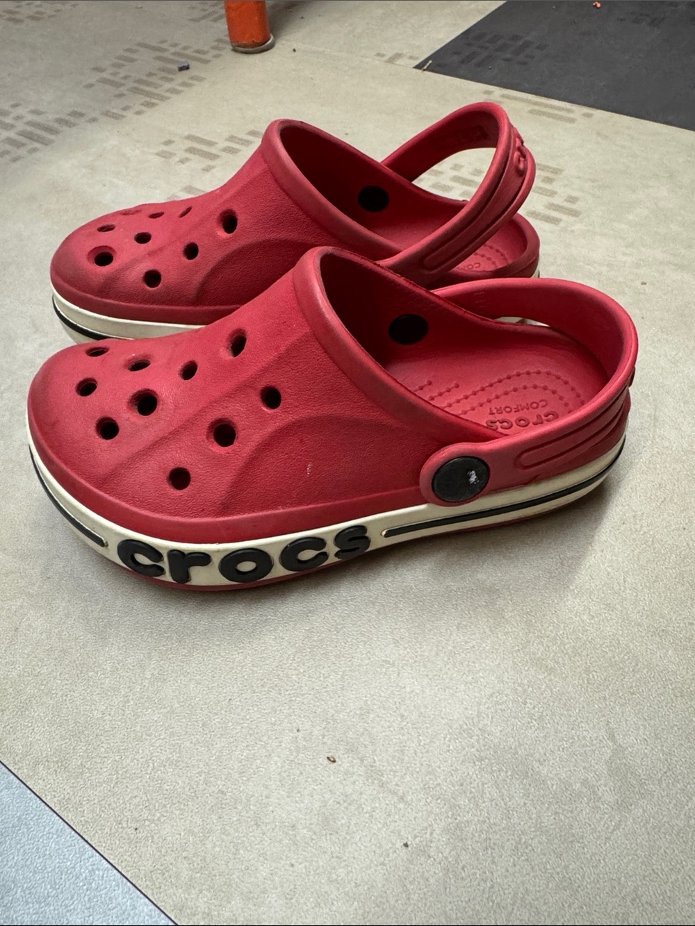 CROCS Kids Red Classic Clog Sandals with Black Logo Trim